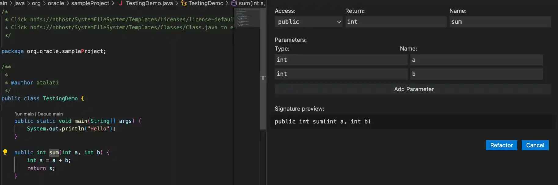 Change method parameters refactoring