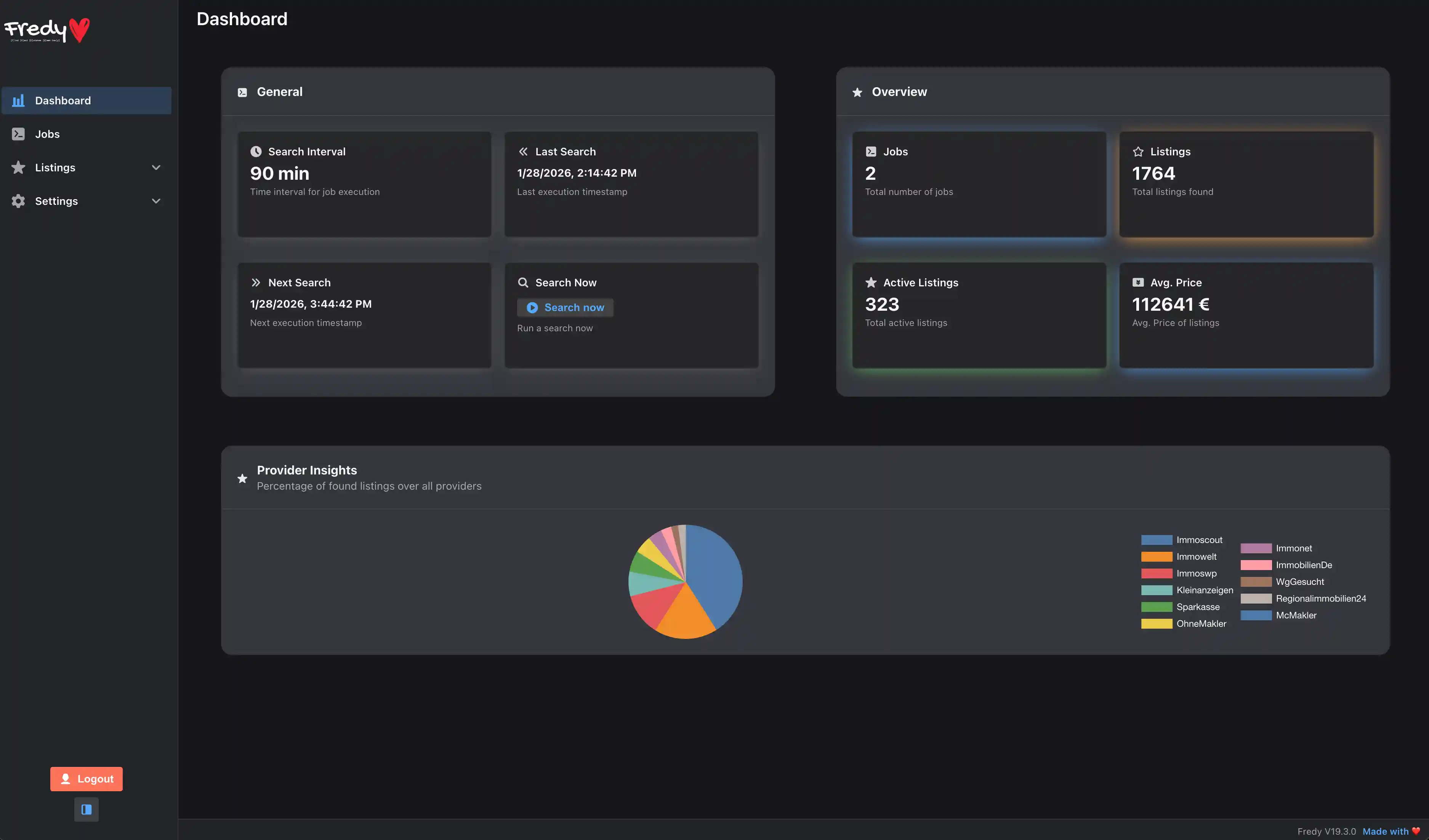 Screenshot showing job configuration in Fredy