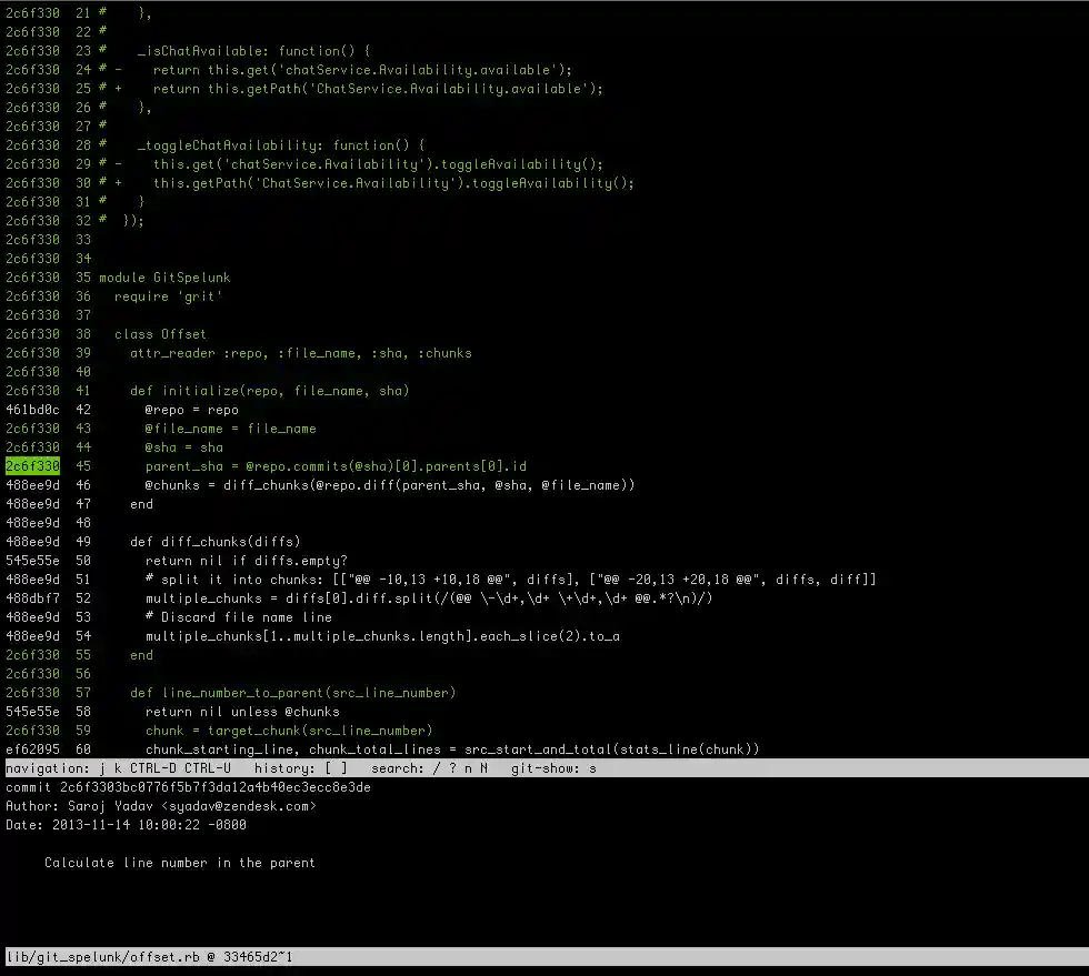 git spelunk, back one
