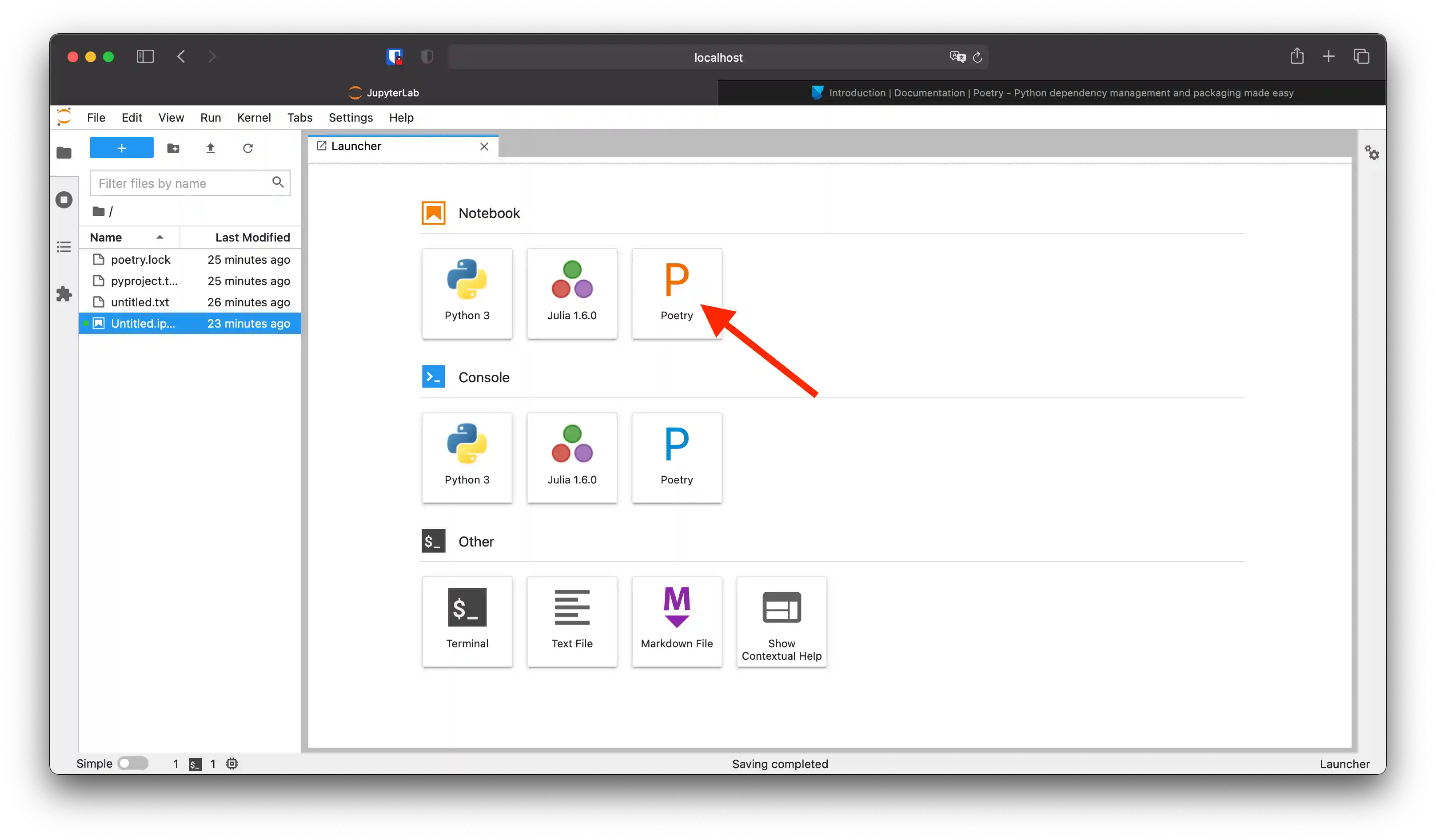 Jupyter launcher screenshot