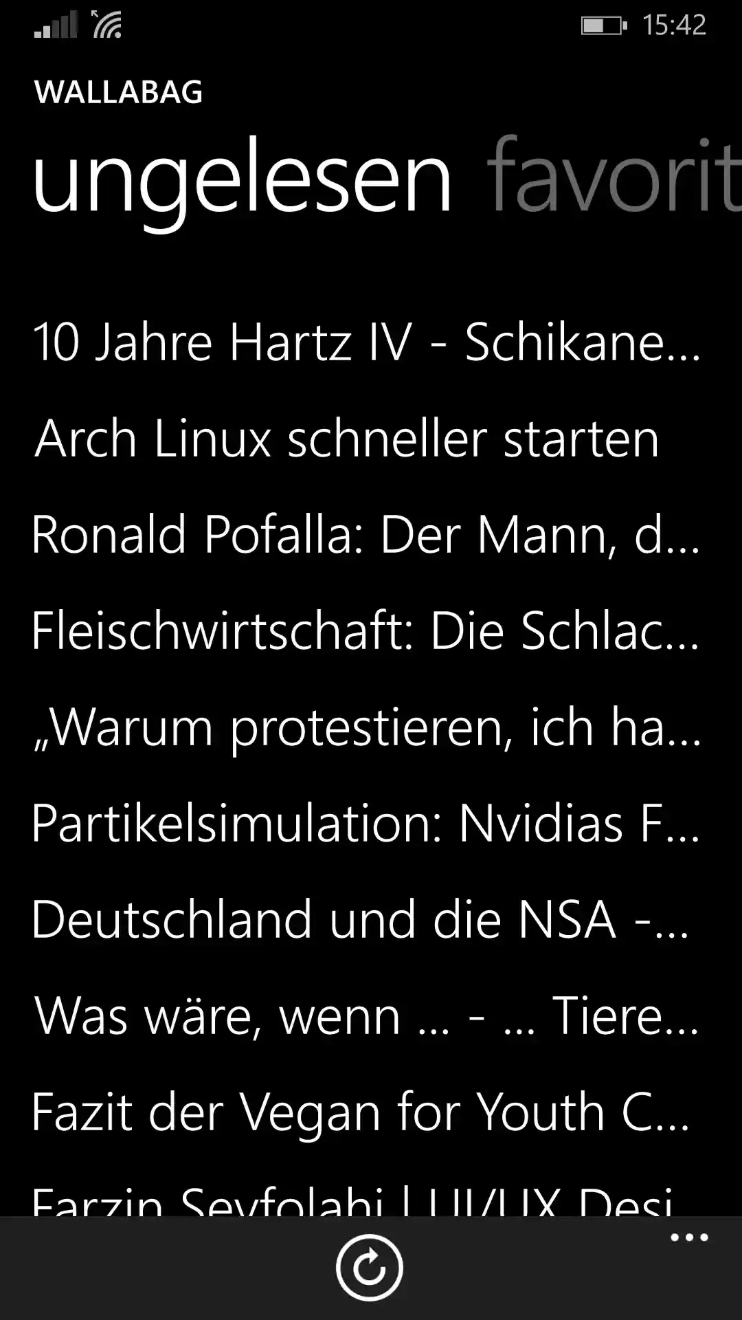 Main page on Windows Phone