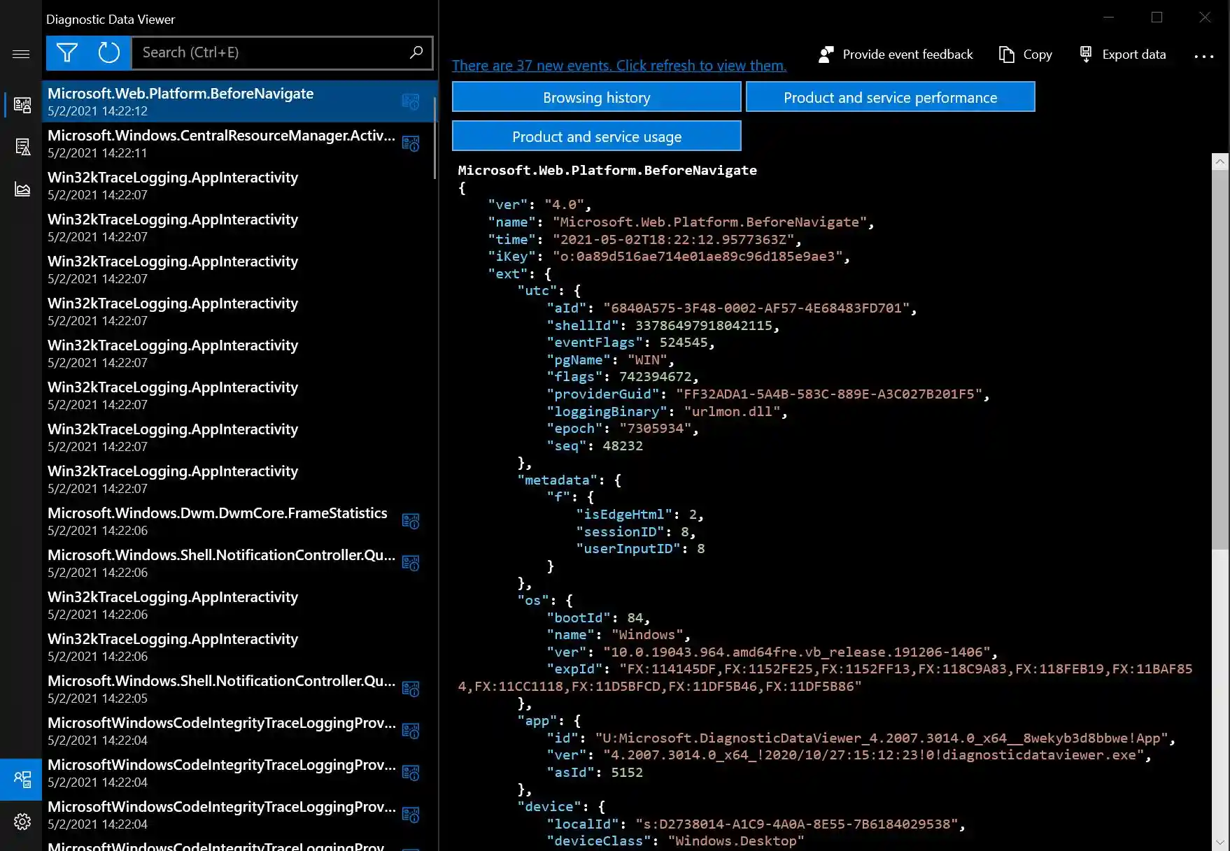 DiagnosticDataViewer