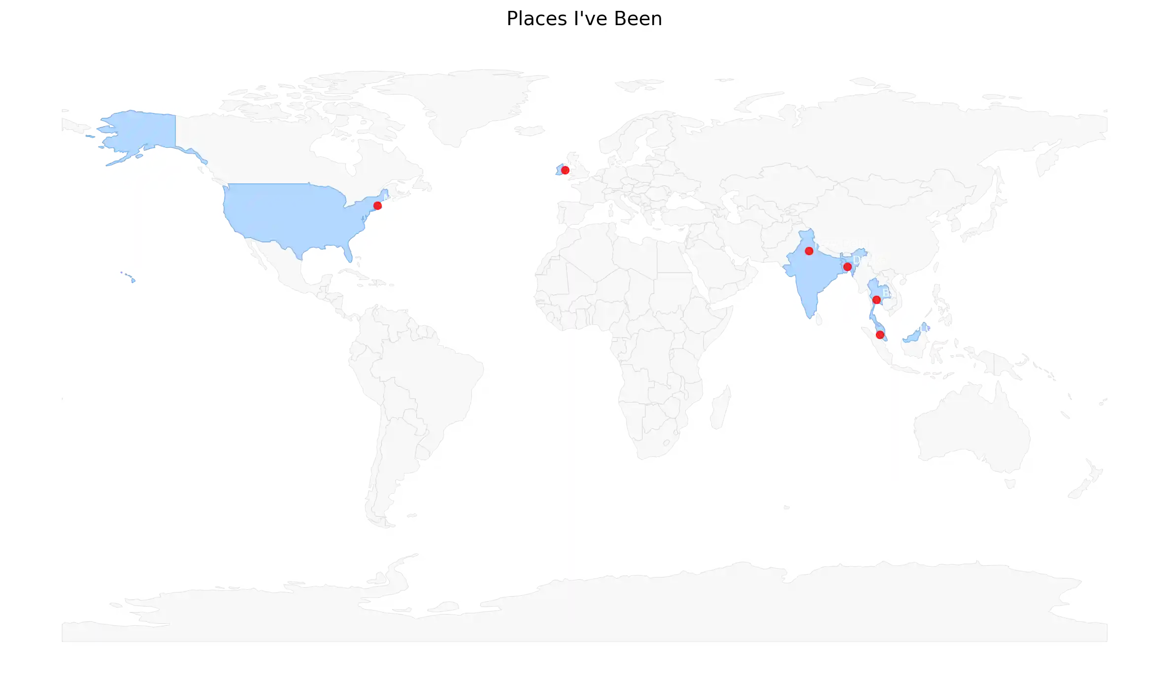 Visited countries and places