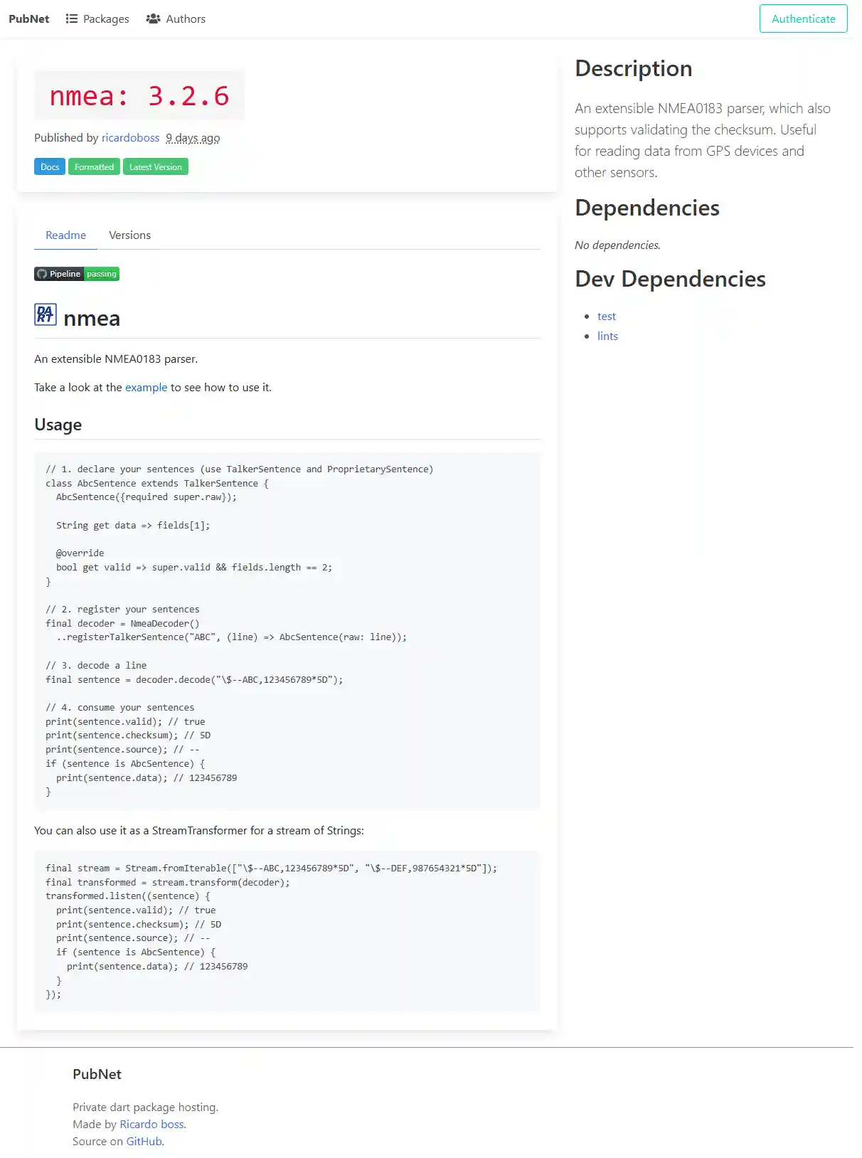 Page for the package 'nmea'