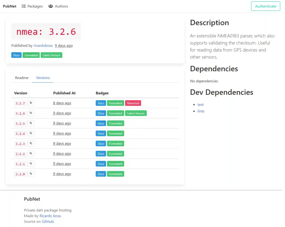 Page for the package 'nmea' versions
