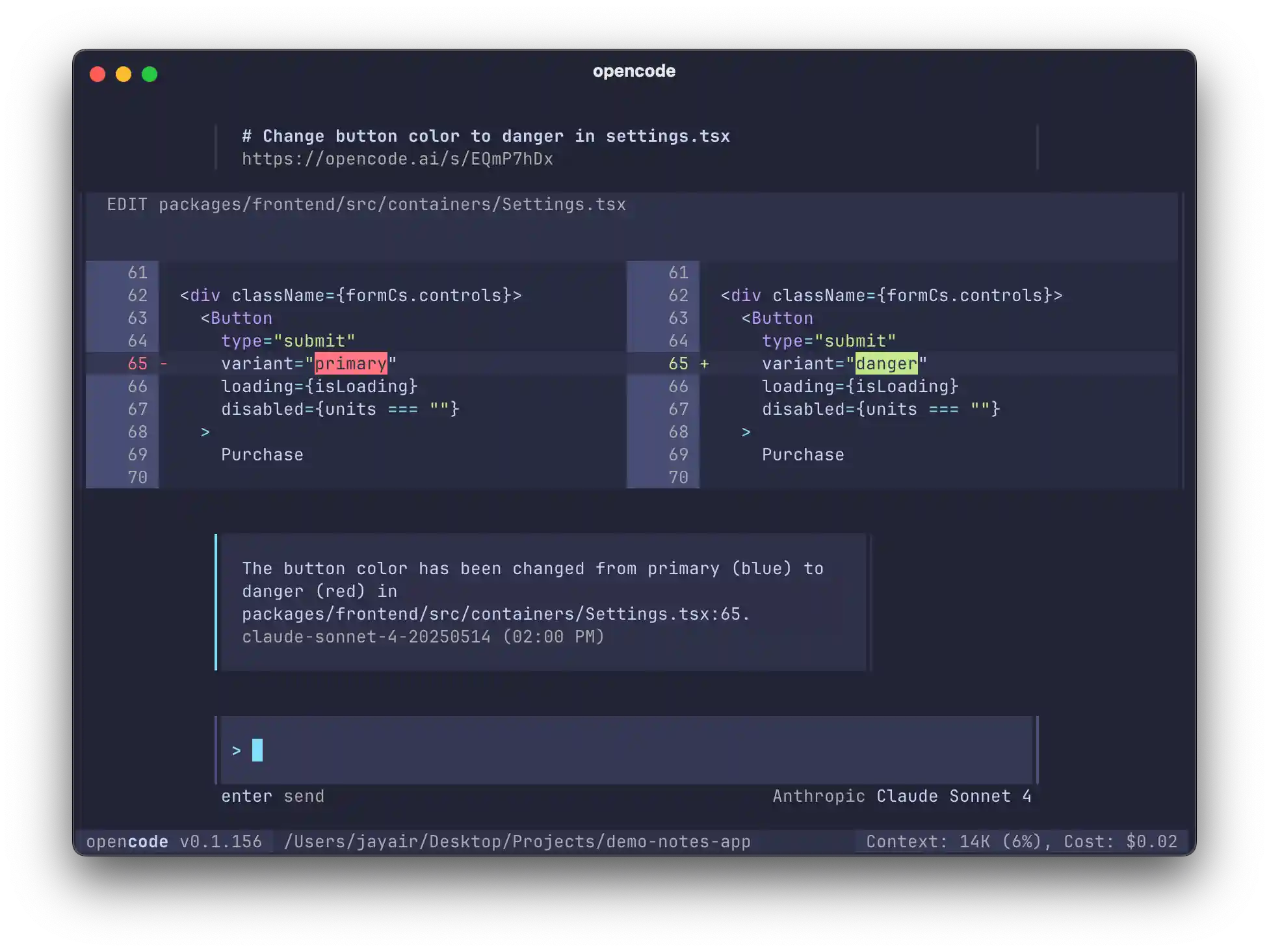 opencode Terminal UI
