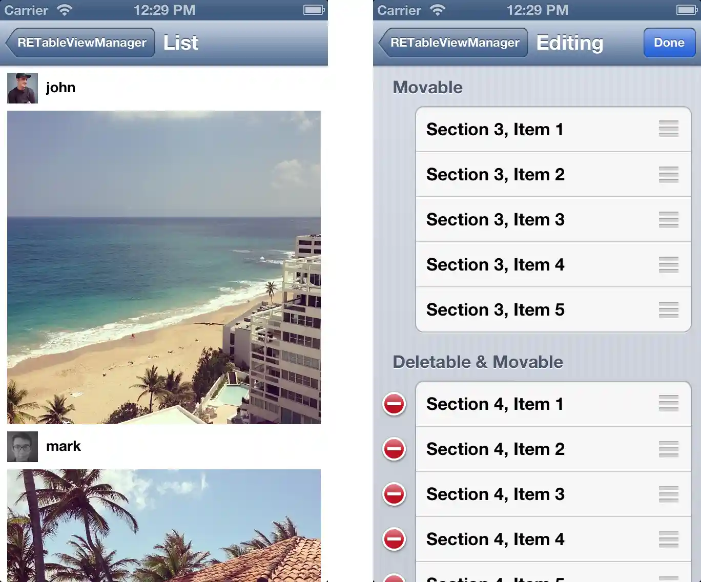 RETableViewManager Screenshot