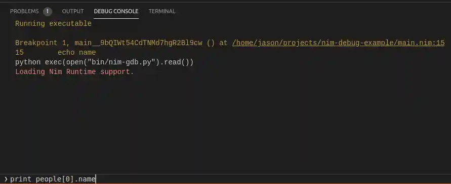type print variable in vscode debug console