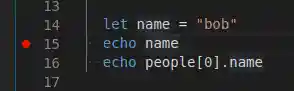setting a breakpoint in main.nim on line 15