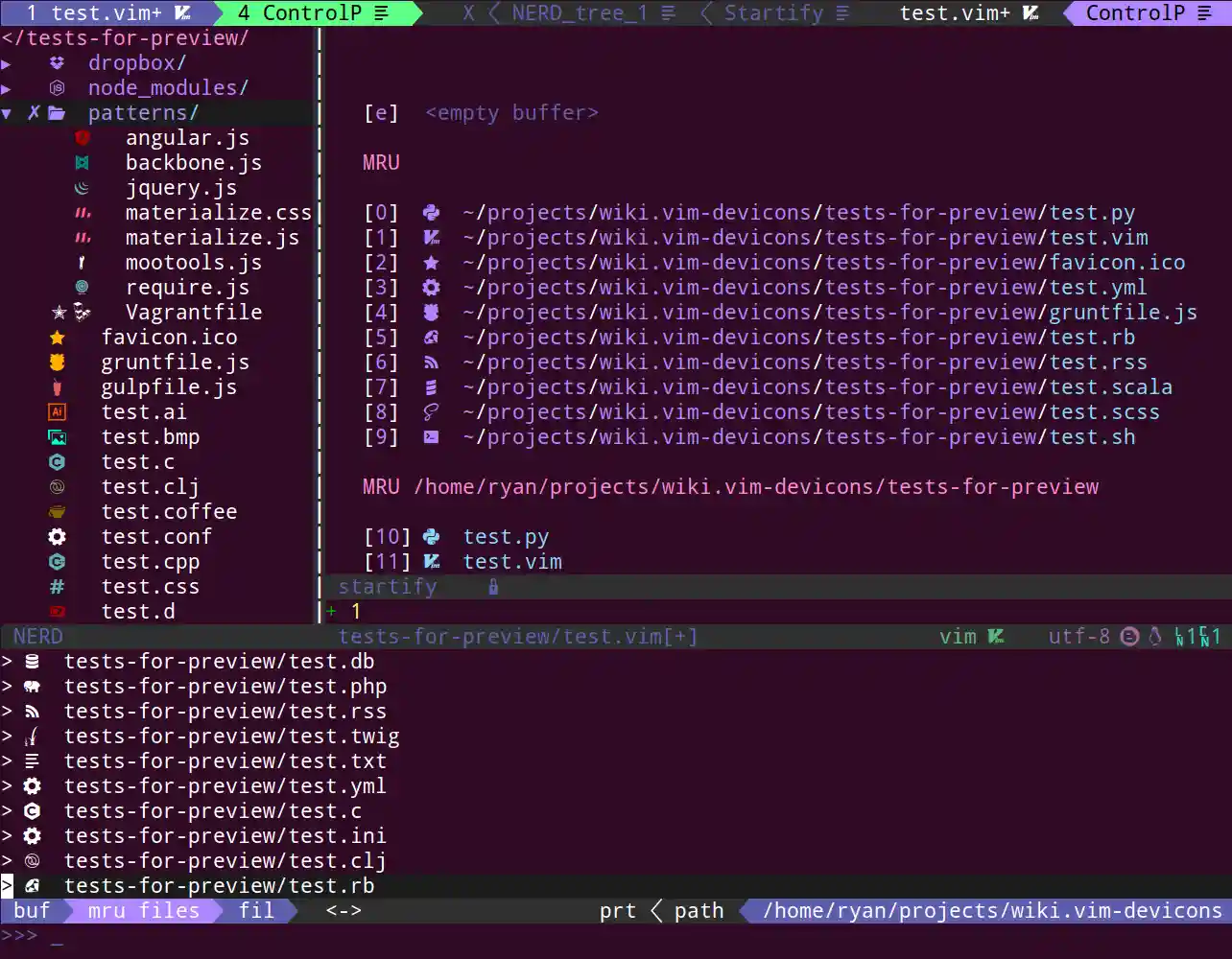 vim-devicons overall screenshot
