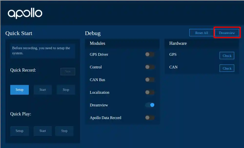 HMI Launch Dreamview