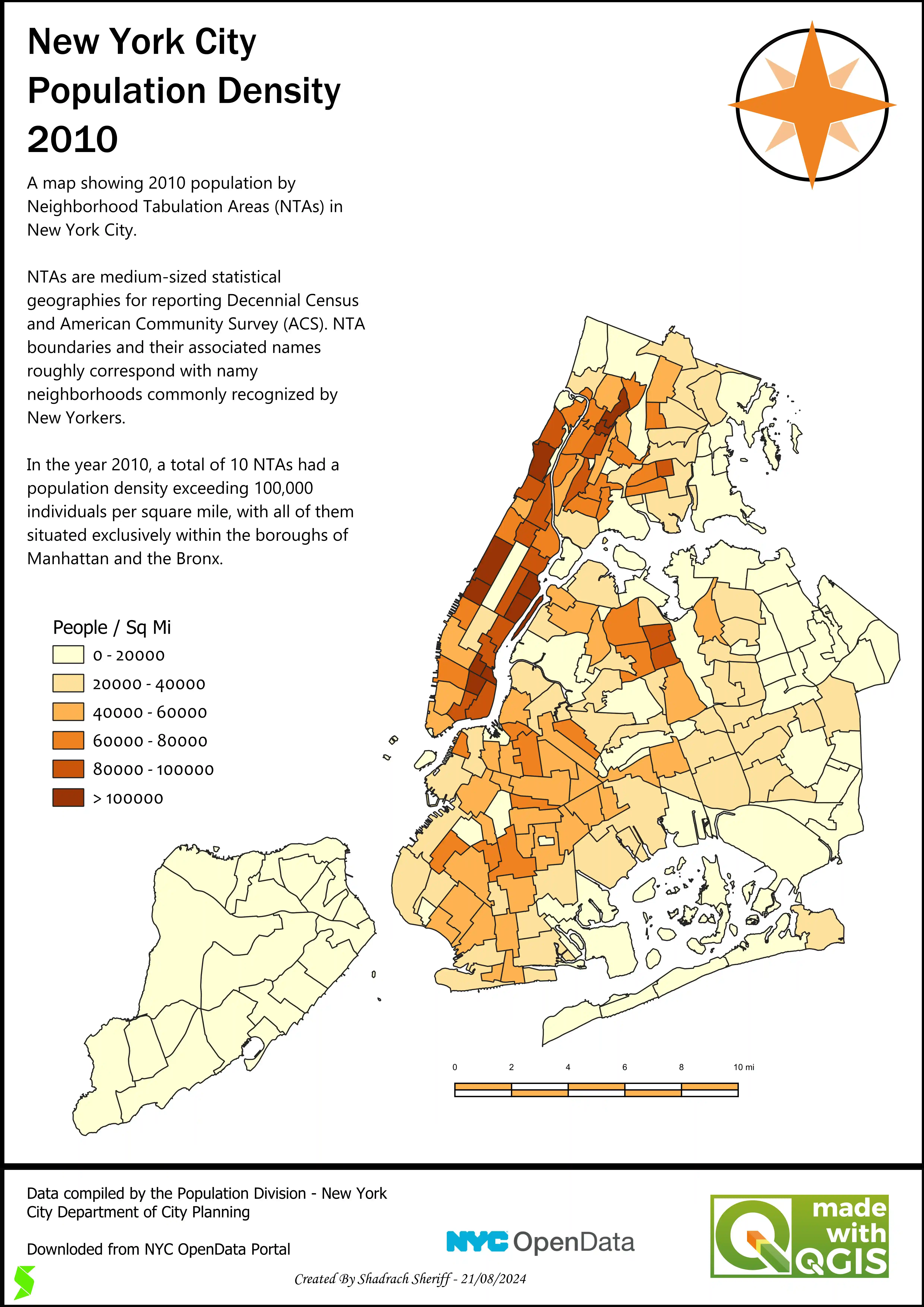 Population Density Map of New York 2010