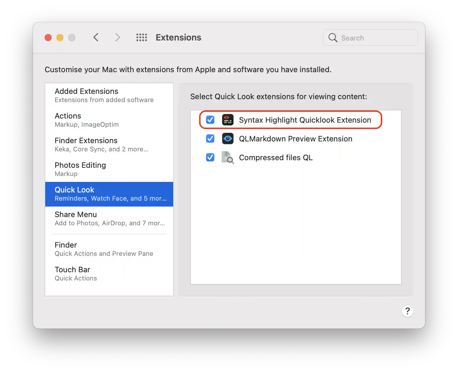 System preferences/Extensions