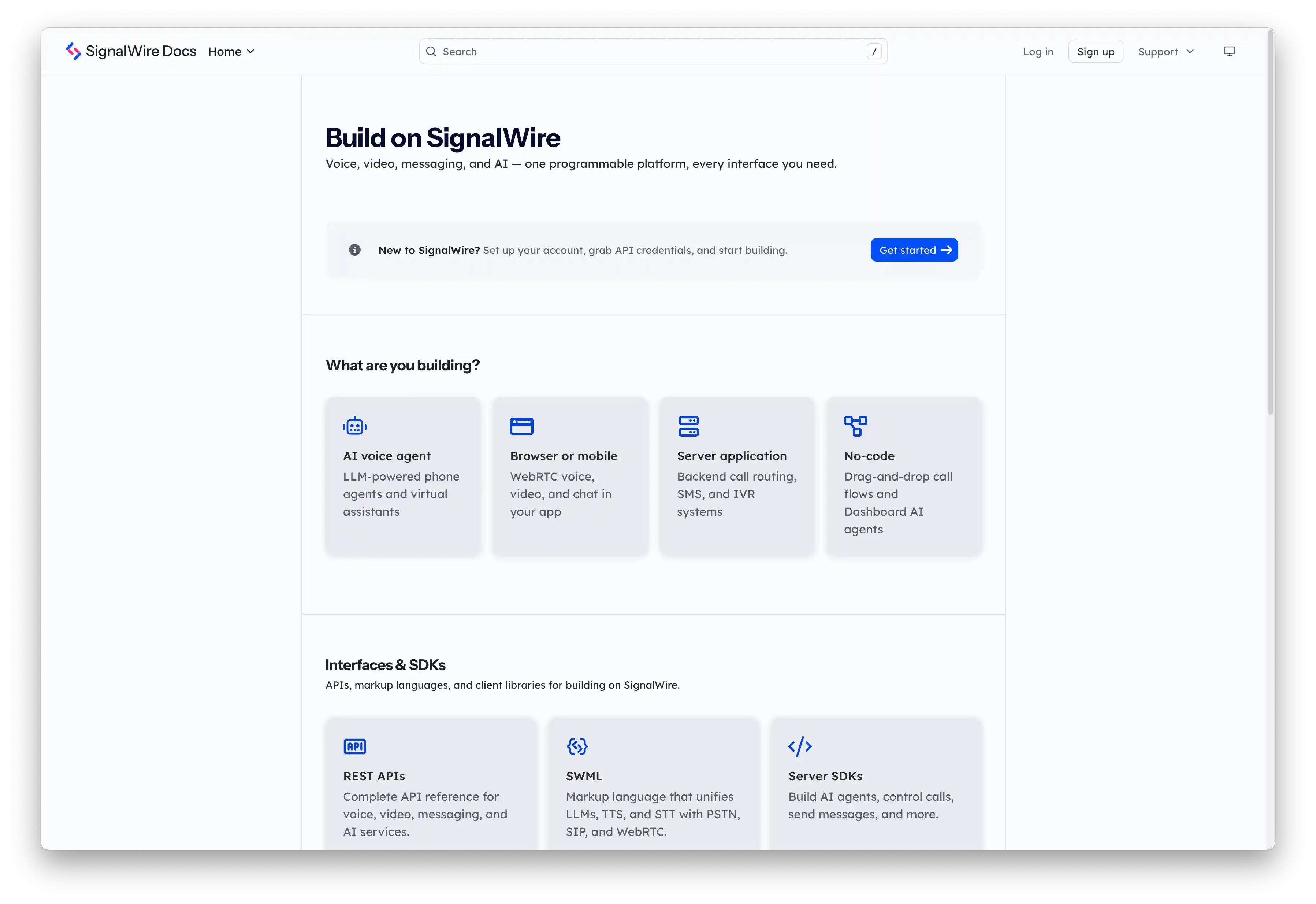 SignalWire Docs Homepage
