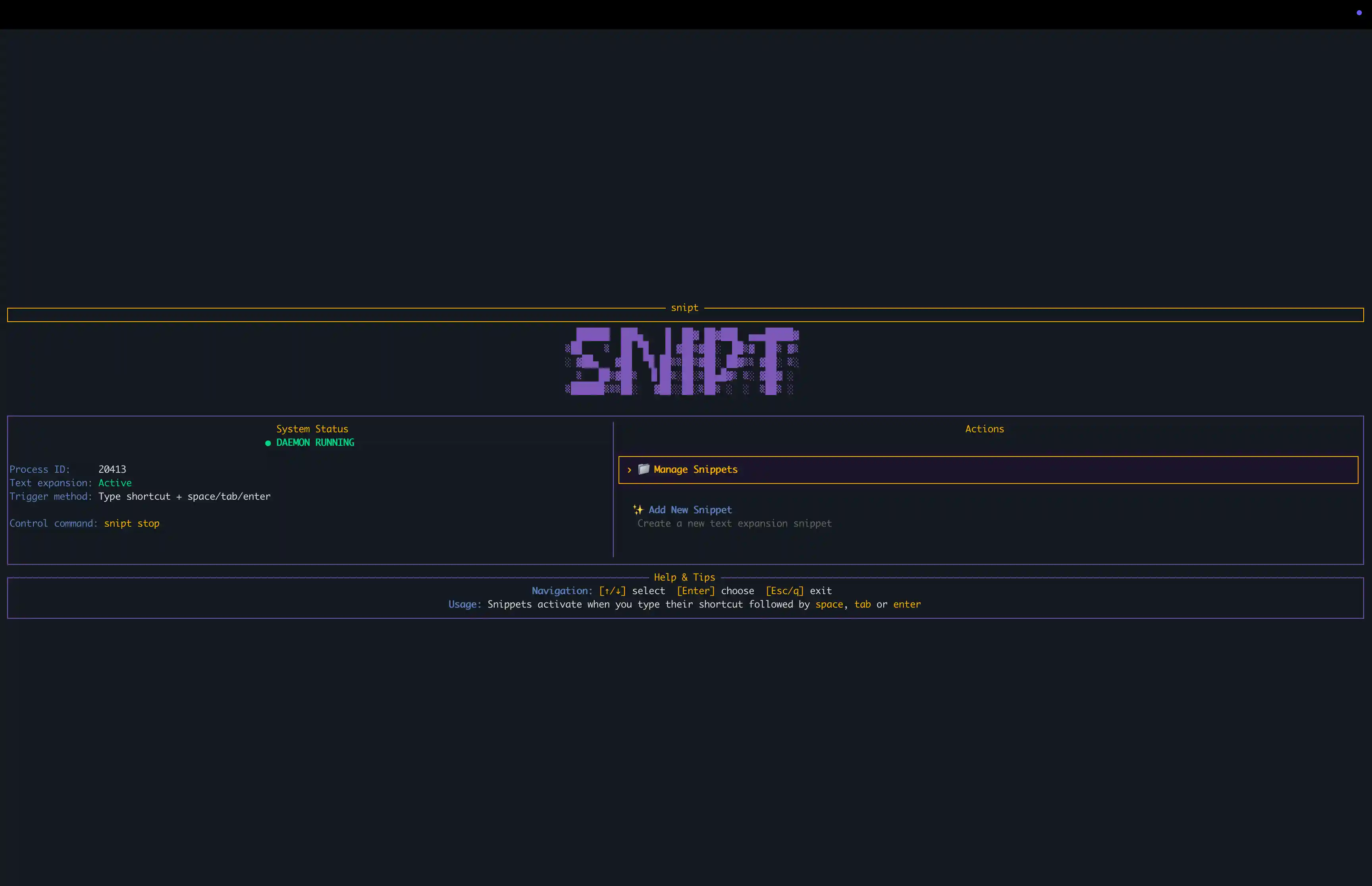 snipt TUI Screenshot