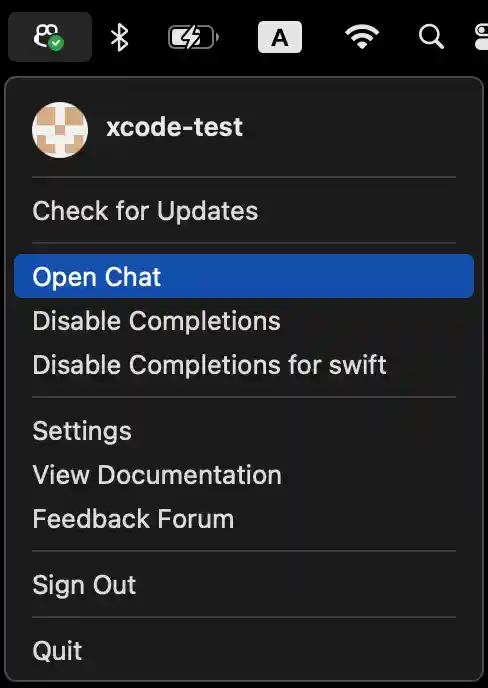 Screenshot of GitHub Copilot menu item