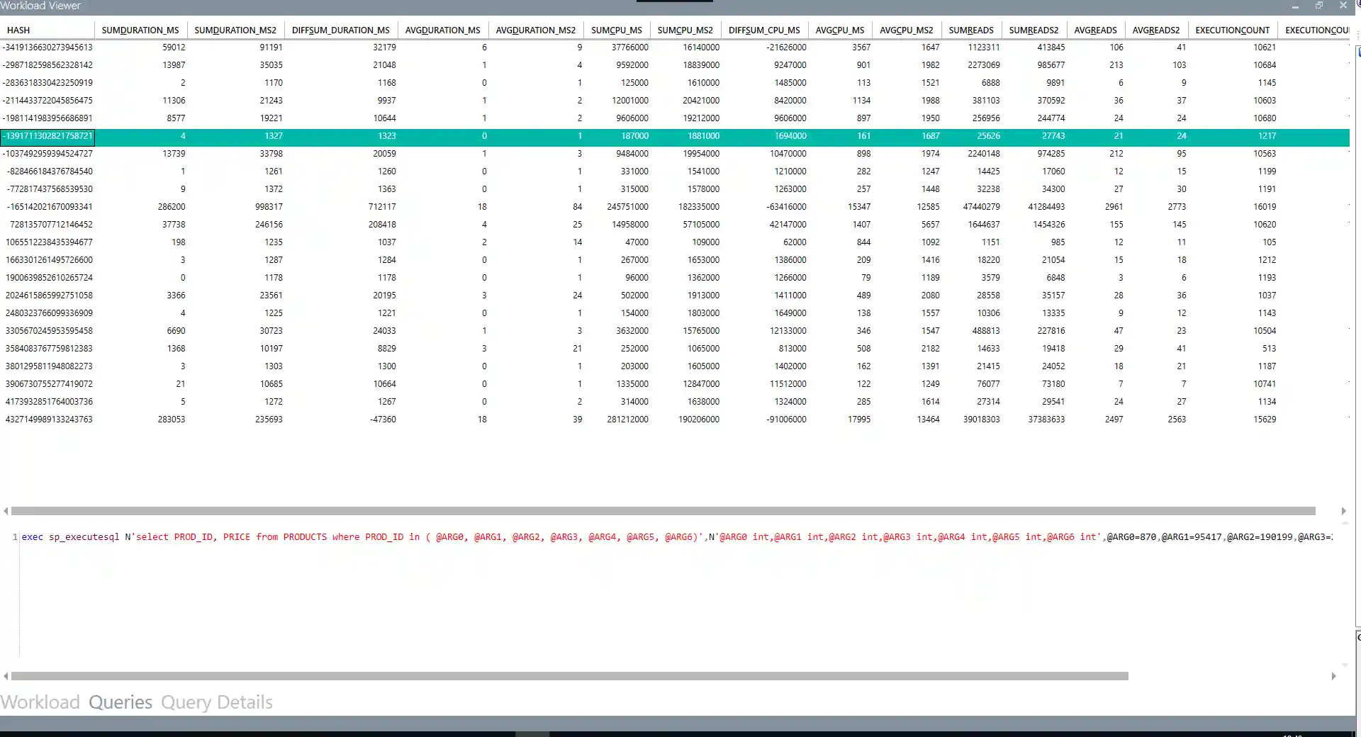 RegressedQueries SqlWorkload regressed queries
