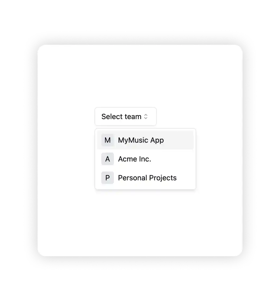 Selected team switcher component