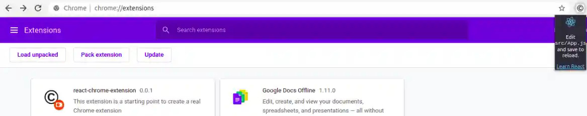 React Chrome minimal example