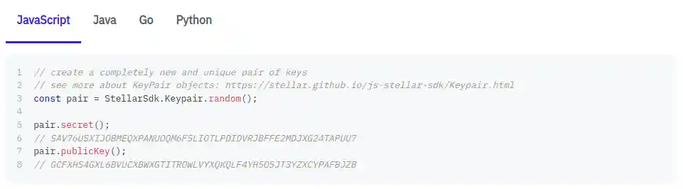 Create account code example