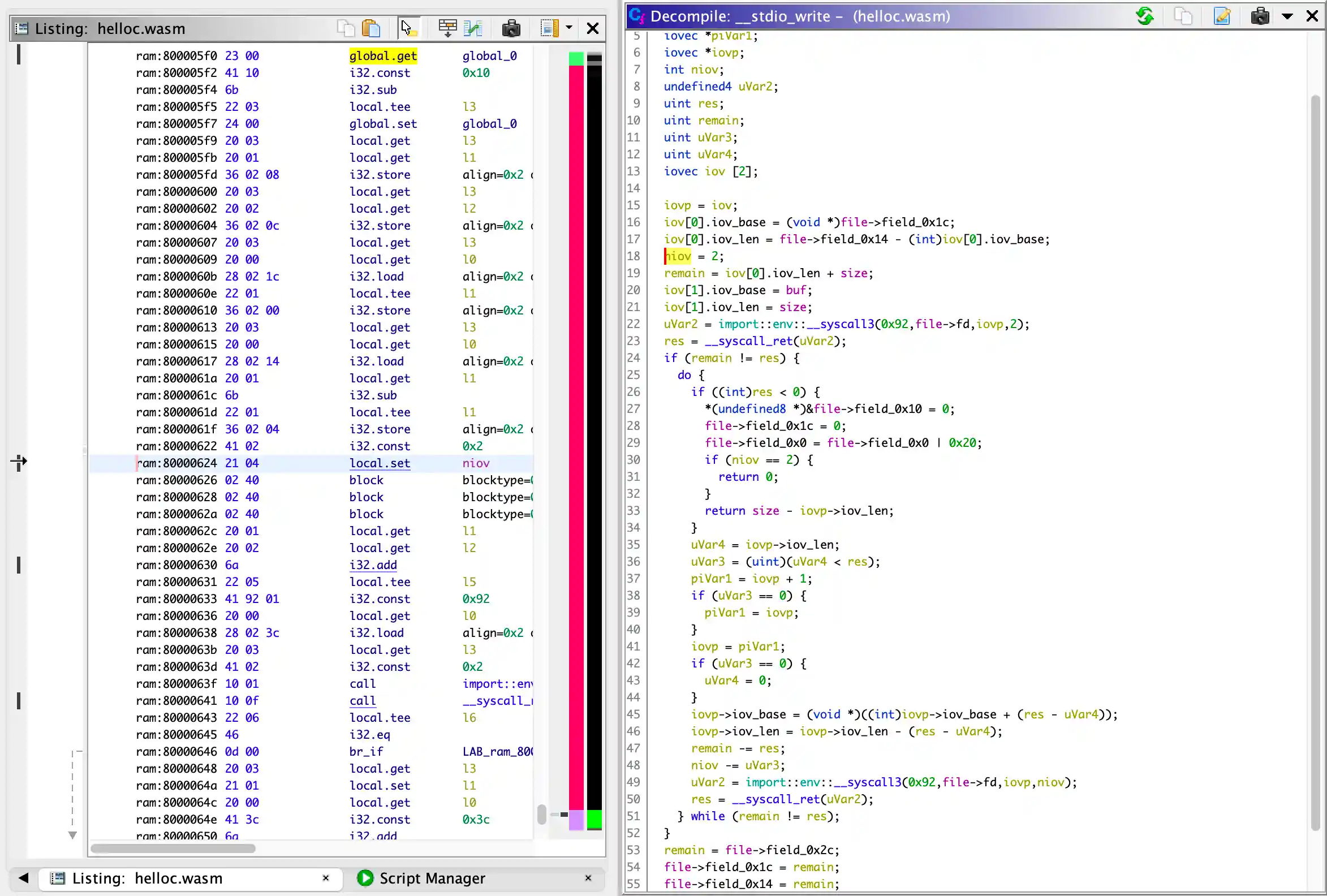 Sample disassembly and decompilation