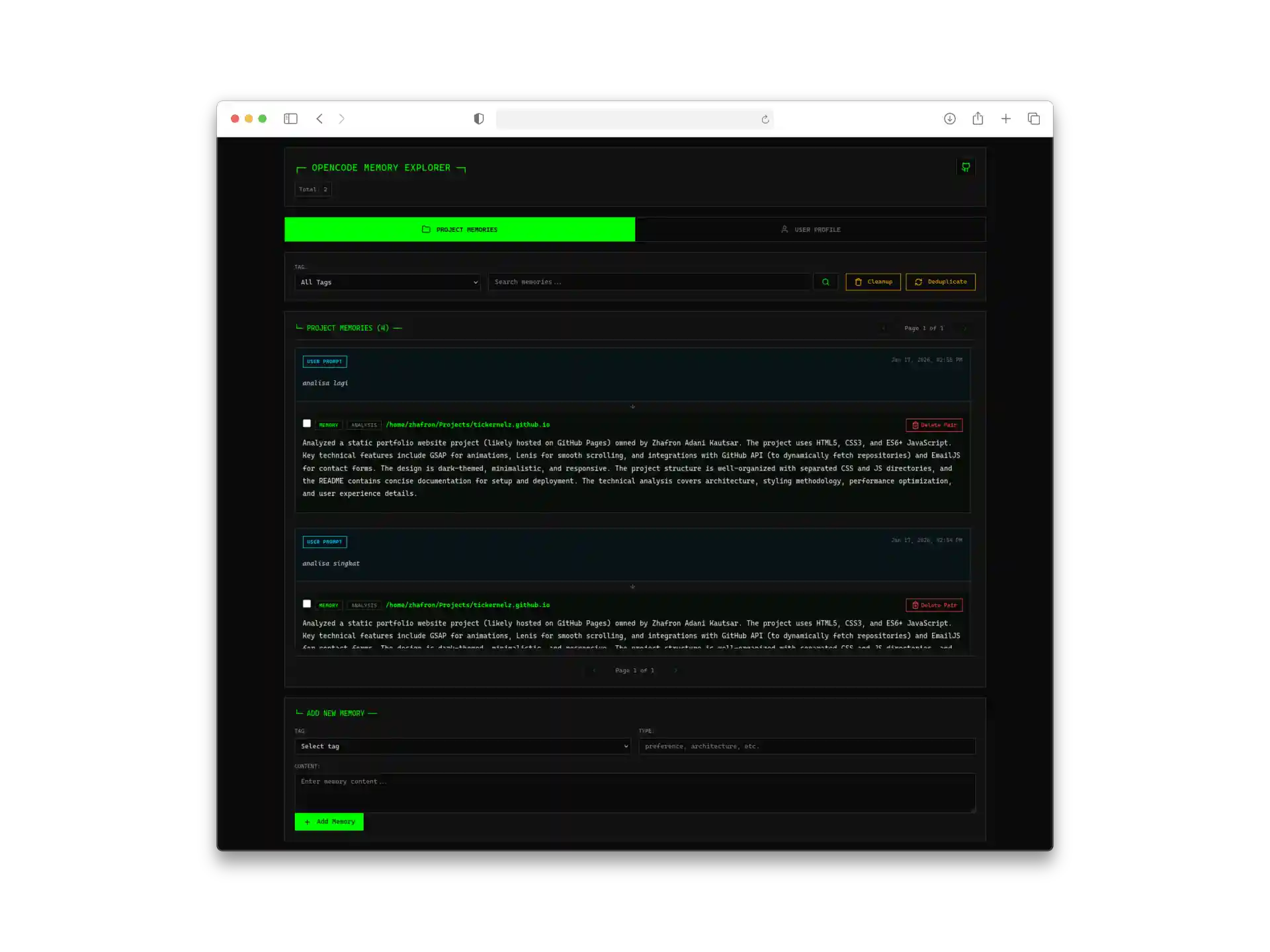 Project Memory Timeline