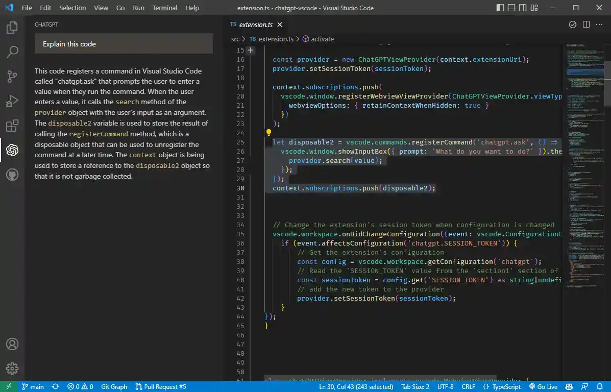 Refactoring selected code using chatGPT