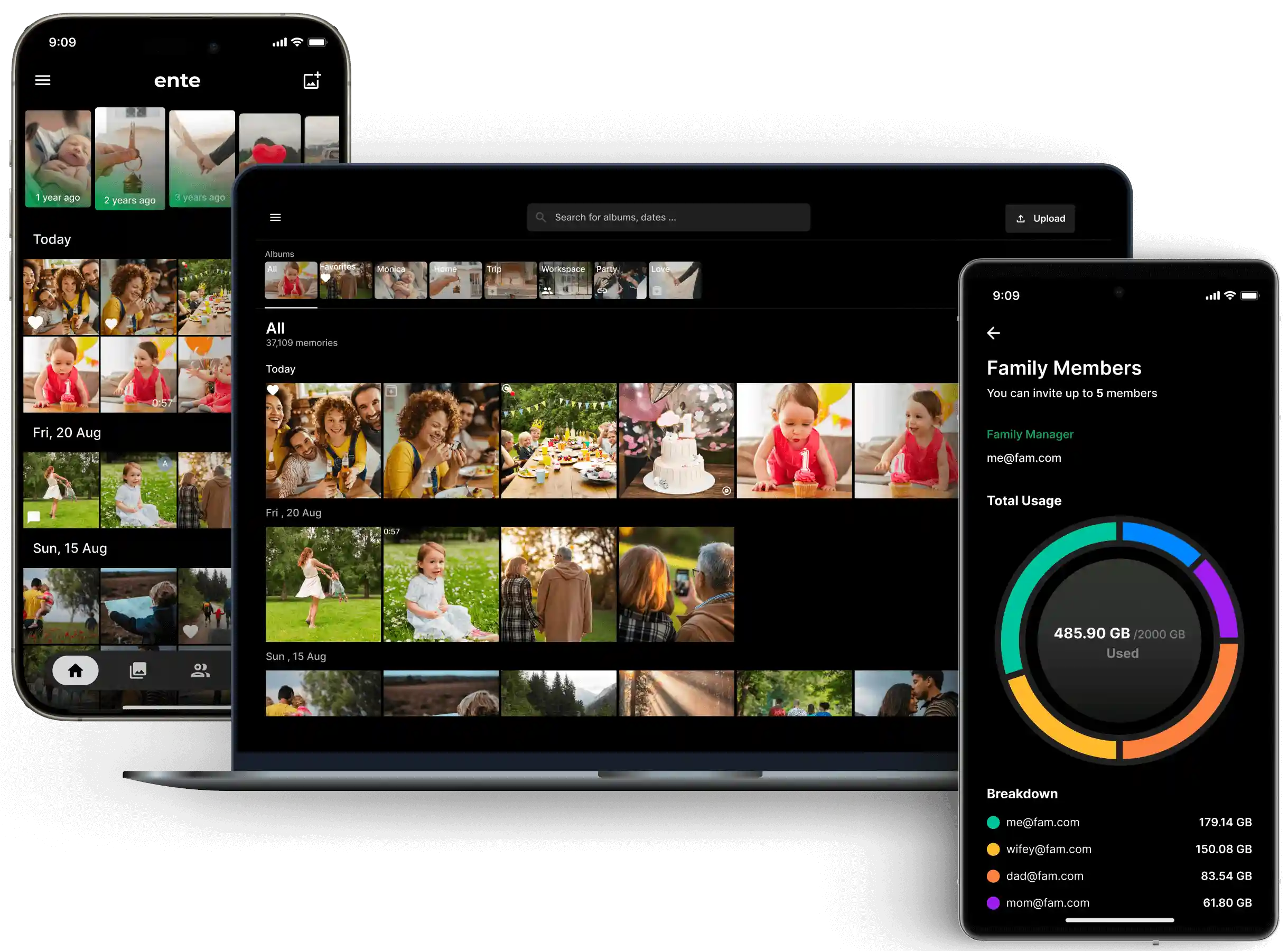 Screenshots of Ente Photos