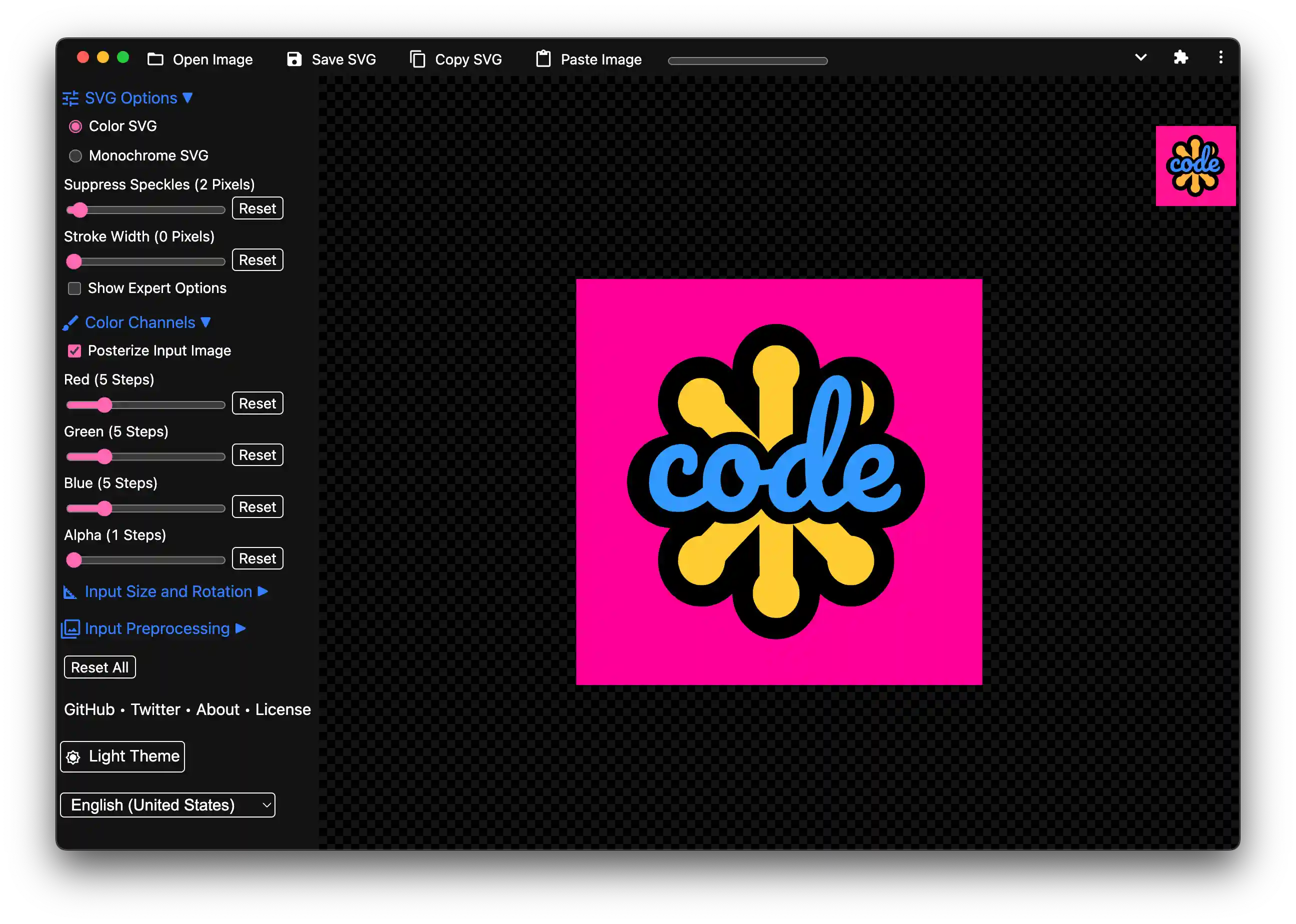 SVGcode application screenshot