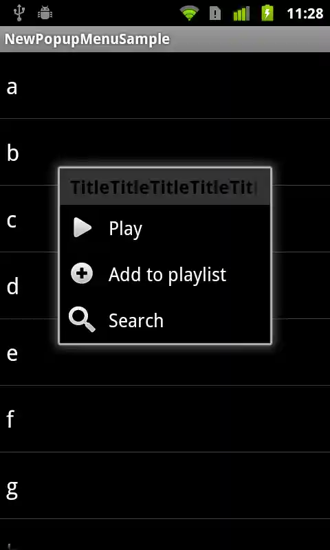 NewPopupMenu Sample Screenshot