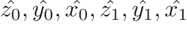 $\hat{z_0}, \hat{y_0}, \hat{x_0}, \hat{z_1}, \hat{y_1}, \hat{x_1}$