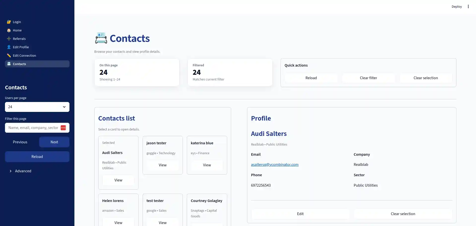 Contacts Page