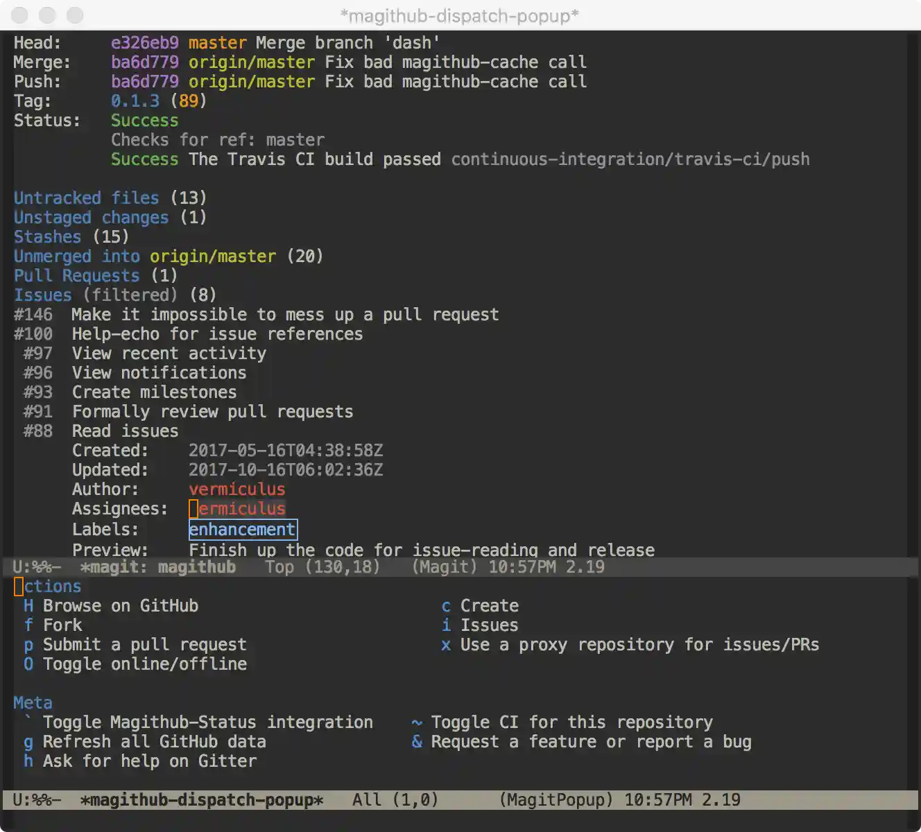 Overview -- the status buffer