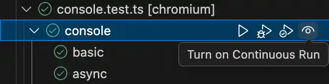 Turn on continuous run button for a test