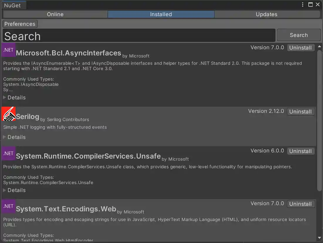 Installed Packages Tap