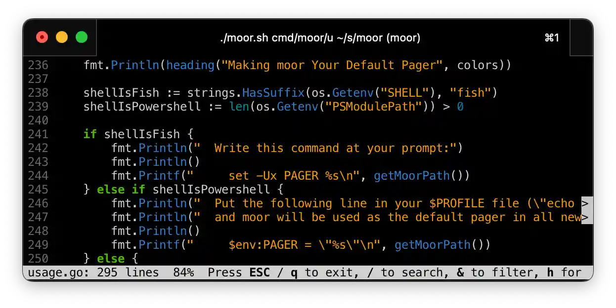 Moor displaying its own source code