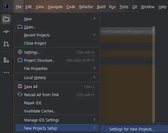 IntelliJ > File > New Projects Setup > Settings for New Projects...