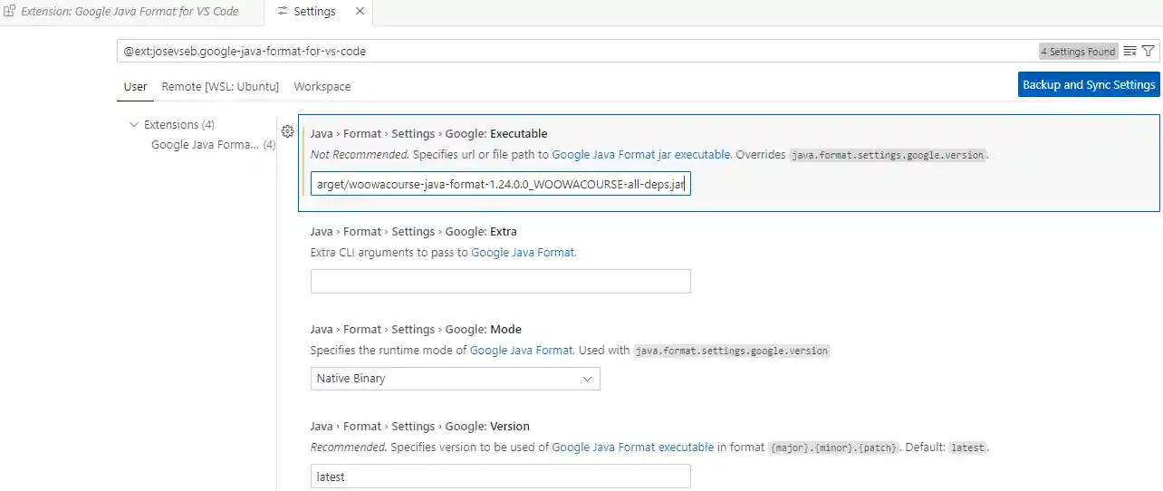 Visual Studio Code > File > Preferences > Settings > Extensions > google-java-format-for-vs-code > Java > Format > Settings > Google: Executable