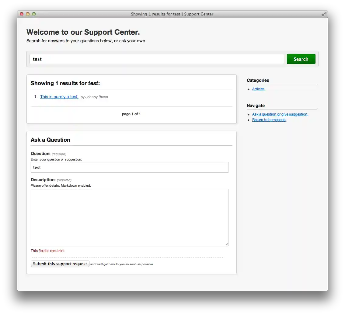 search results with ask form at bottom