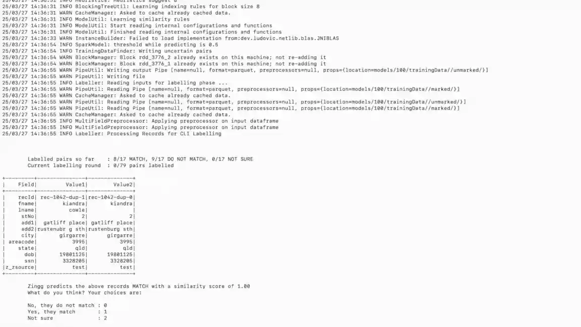 Shows records and asks user to mark yes, no, cant say on the cli.
