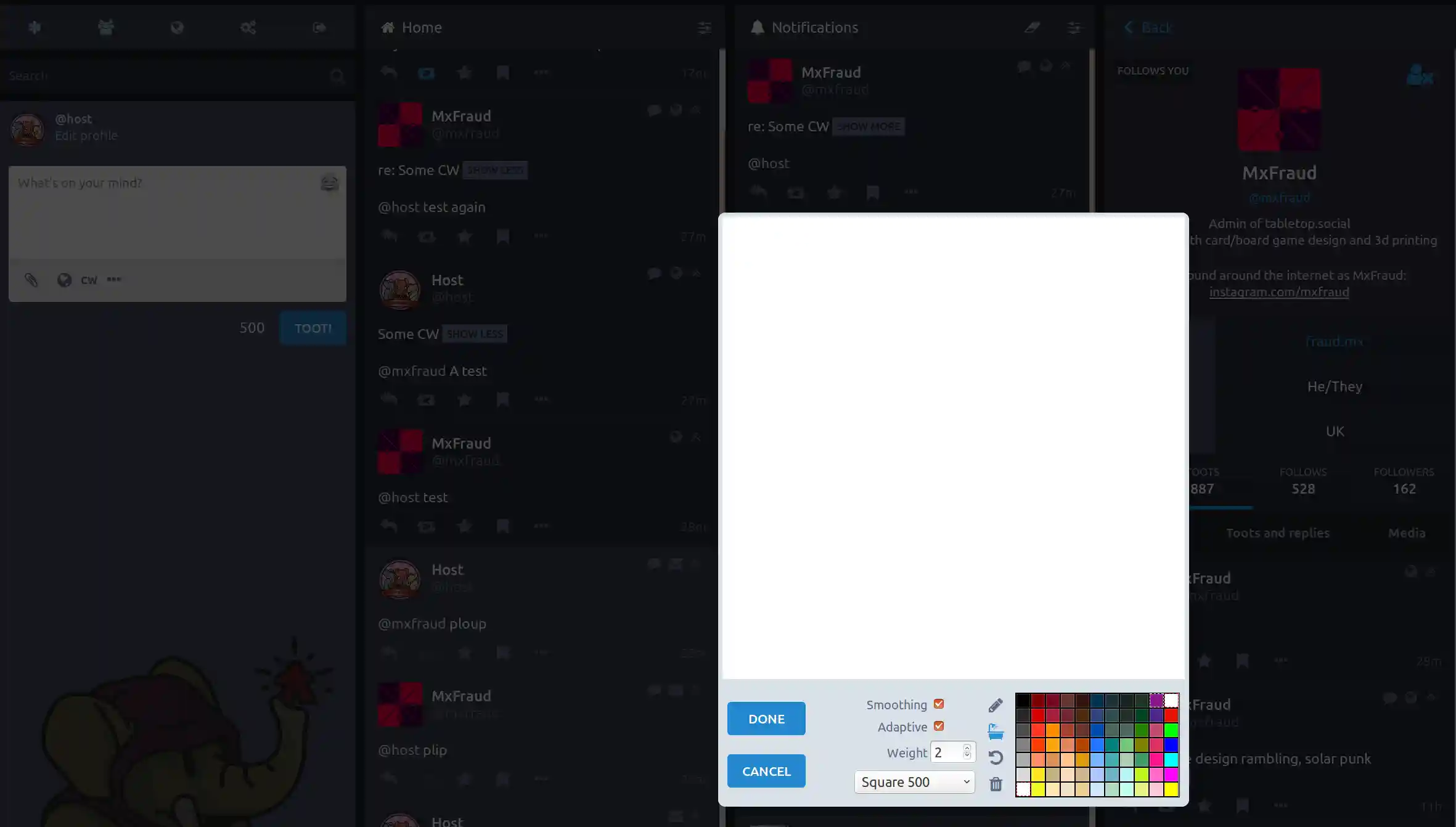 View of glitch-soc with the doodle open