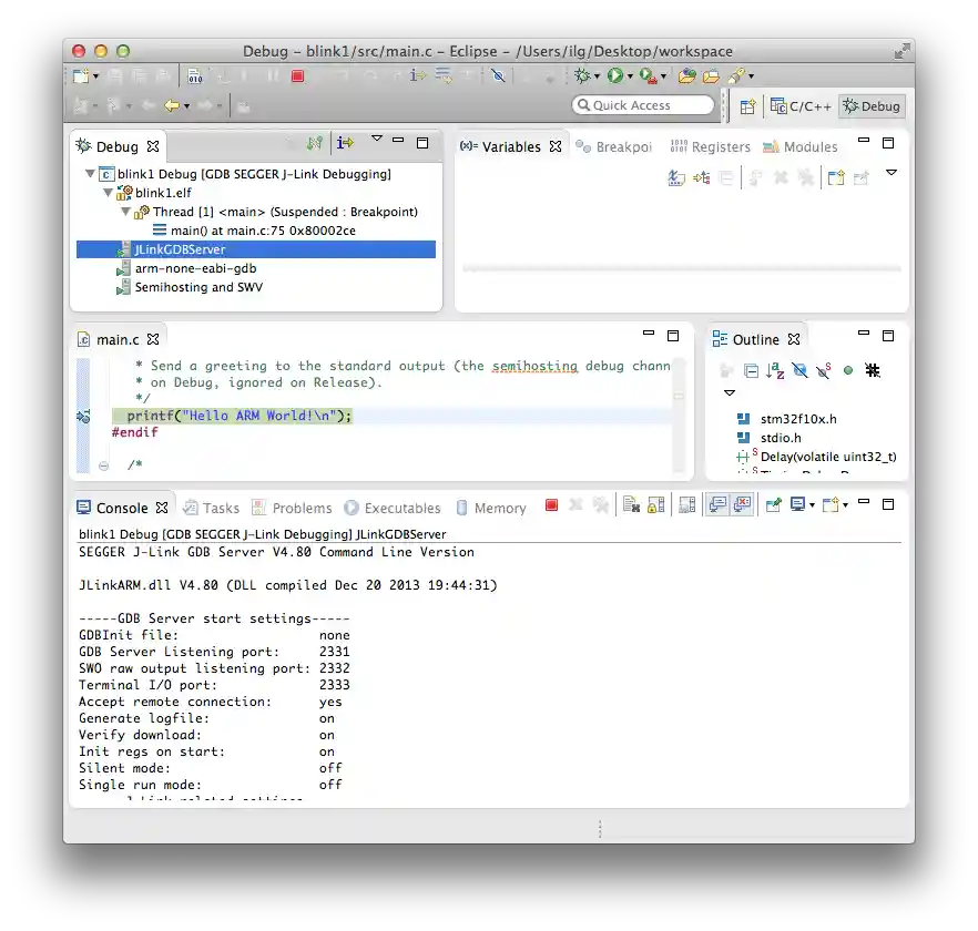 The GDB server console