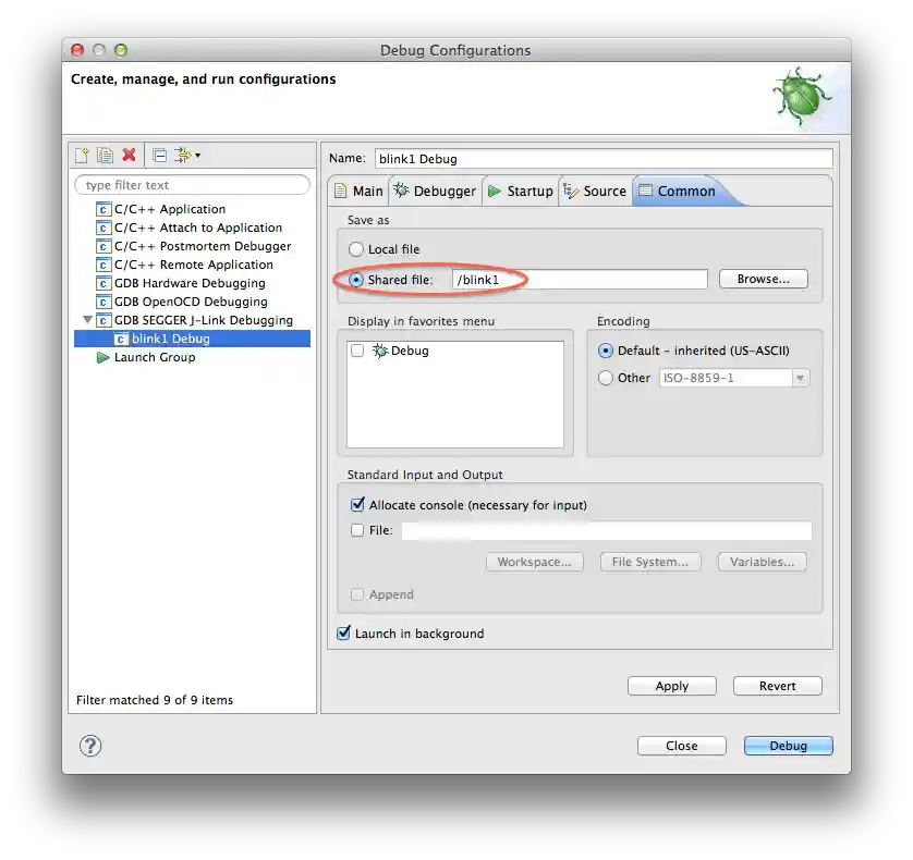 Shared debug configuration
