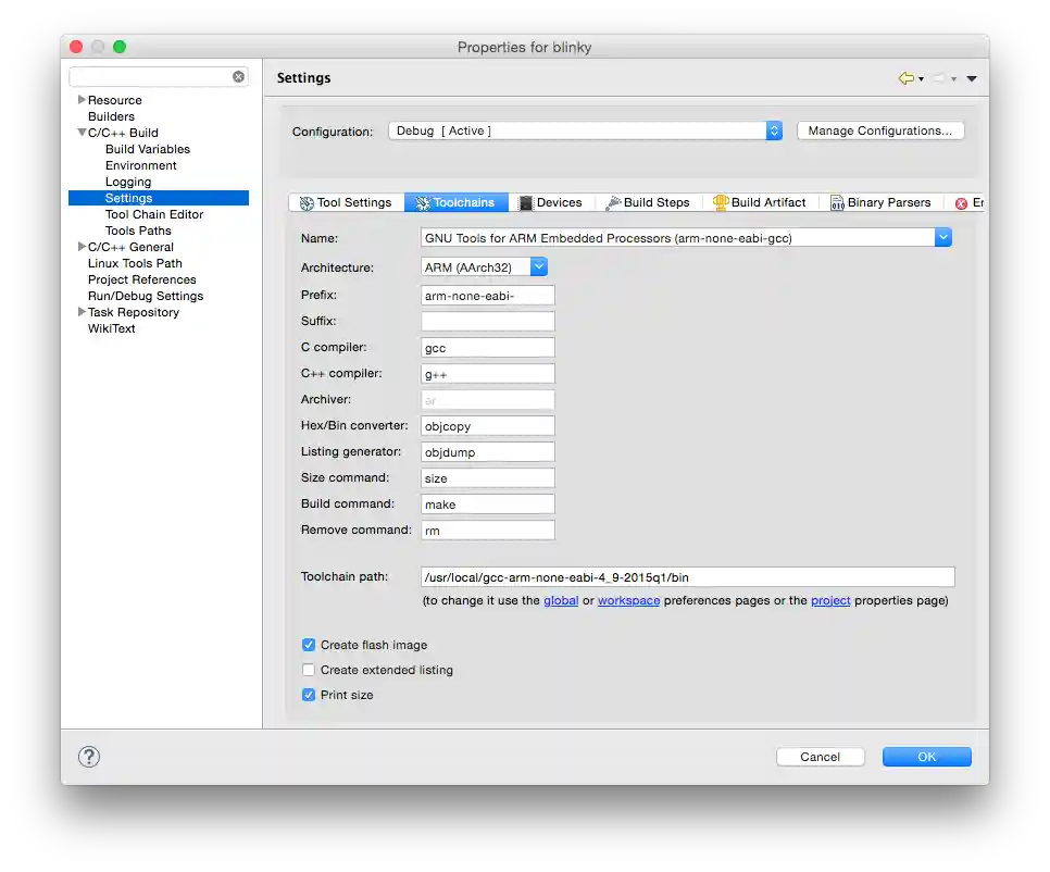 All toolchain details can be configured