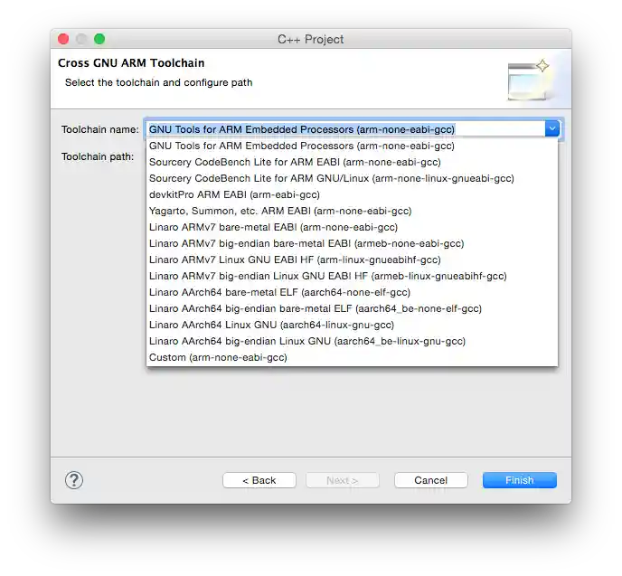 The list of supported toolchains
