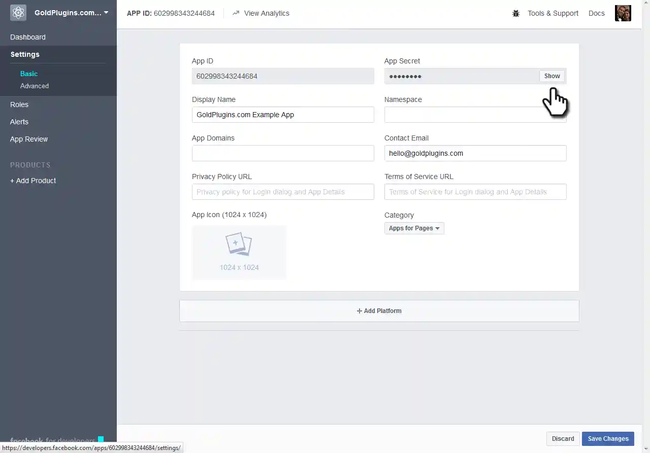 Screenshot of new App's Settings