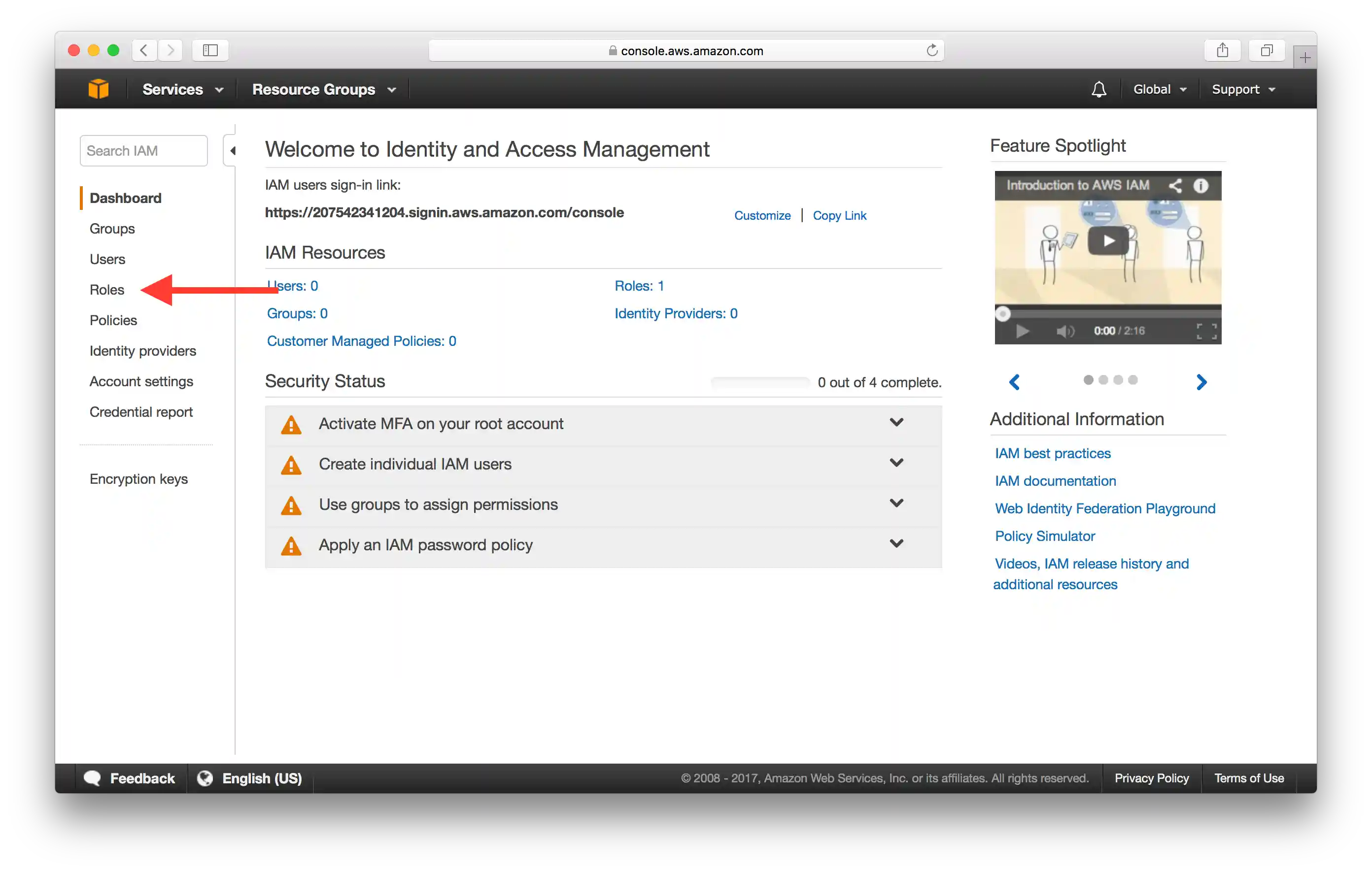 Select IAM Roles Screenshot