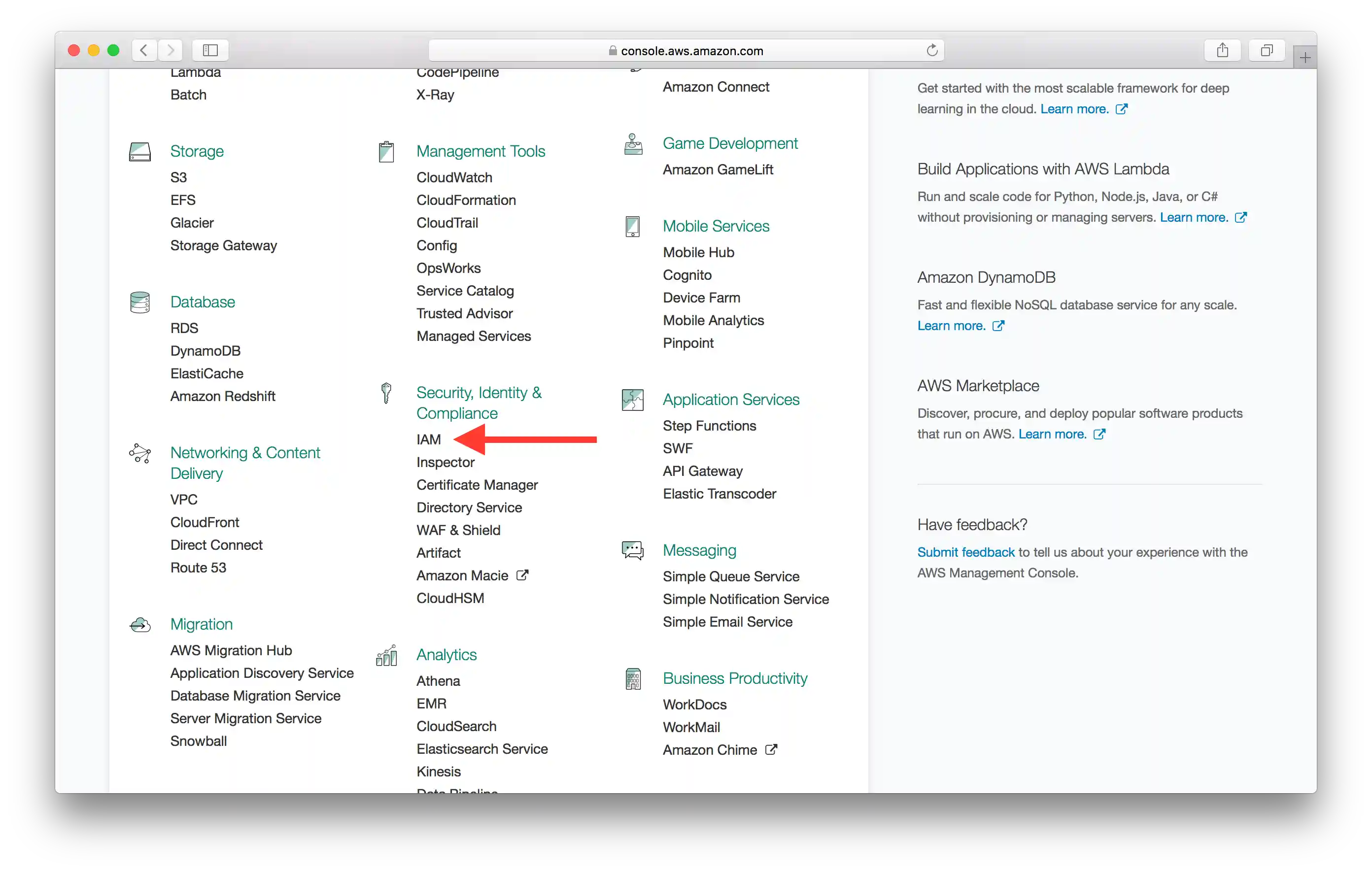 Select IAM Service Screenshot
