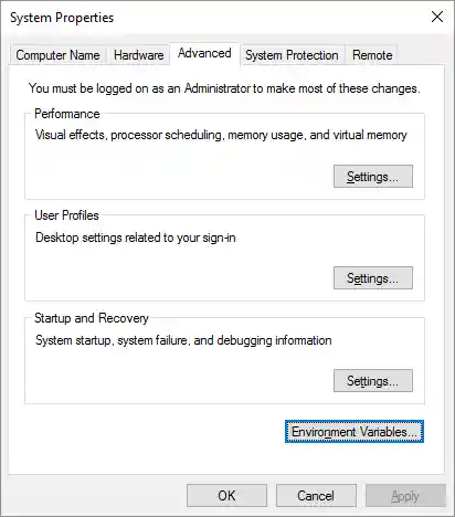 System Properties dialog