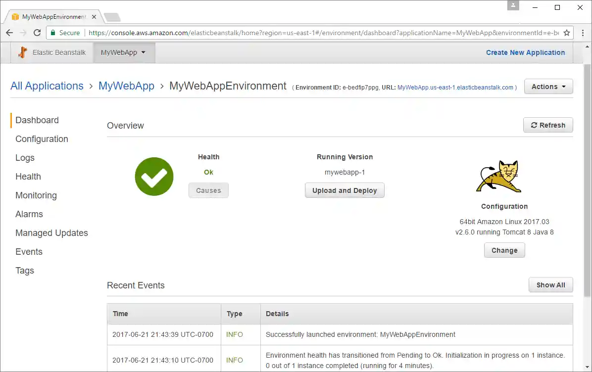 Elastic Beanstalk web app environment